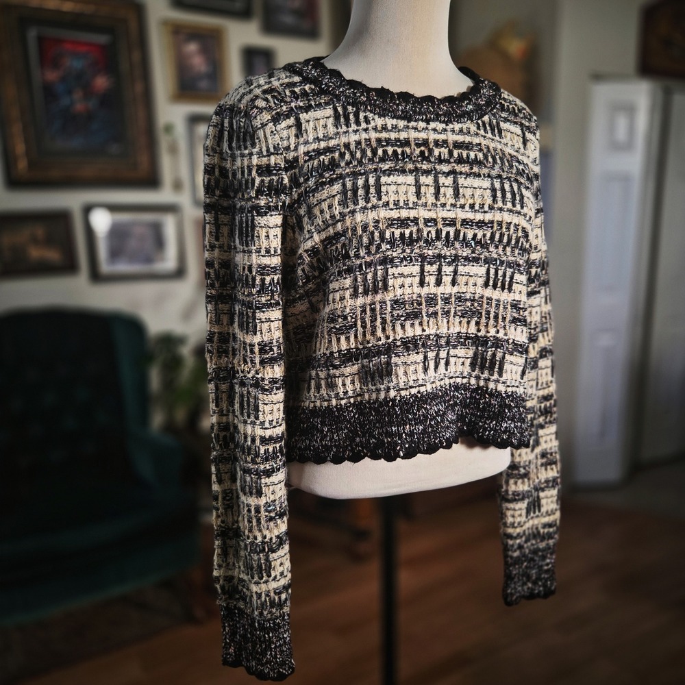 House of Harlow‎ 1960 Cropped Boho Knit Sweater Textured Festival Grunge